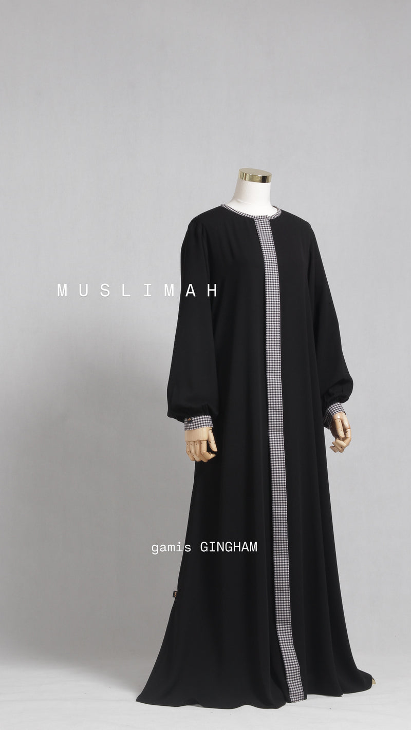 MUSLIMAH GAMIS GINGHAM BLACK