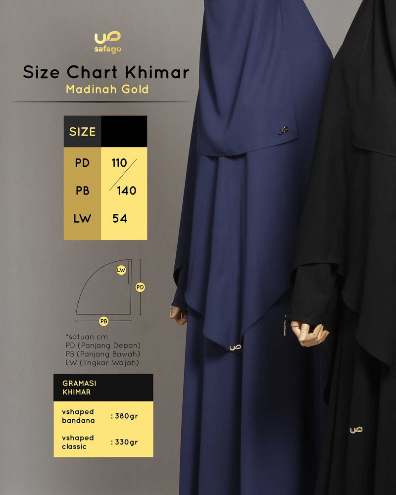 MADINAH KHIMAR GOLD JET BLACK VSHAPED 110